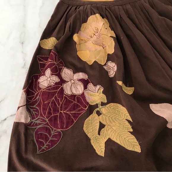 Anthropologie Viola Brown Dusty Pink Floral A-Line Skirt Size 4 - Picture 3 of 9
